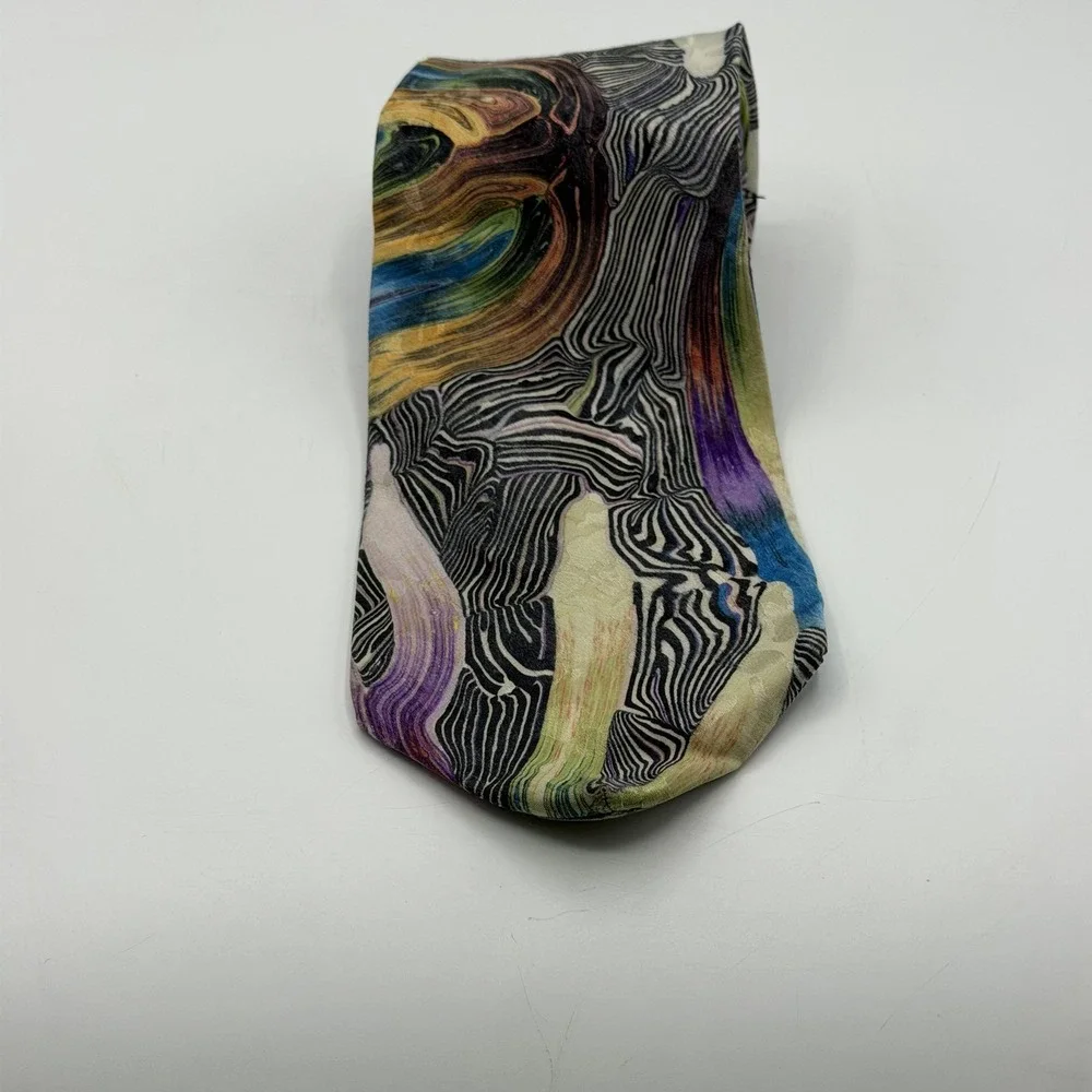 Brioni Men's 100% Silk Tie Multicolor Abstract Swirl Print Necktie Made In Italy